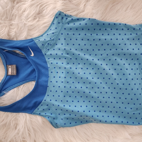 Women's Nike Athletic Racerback Tank Top. Light Blue with Polka Dots - Picture 3 of 5